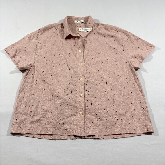 Madewell Eyelet Beachside Shirt Dream on Daisies Short Sleeve Button Pink M NWT - Picture 1 of 12